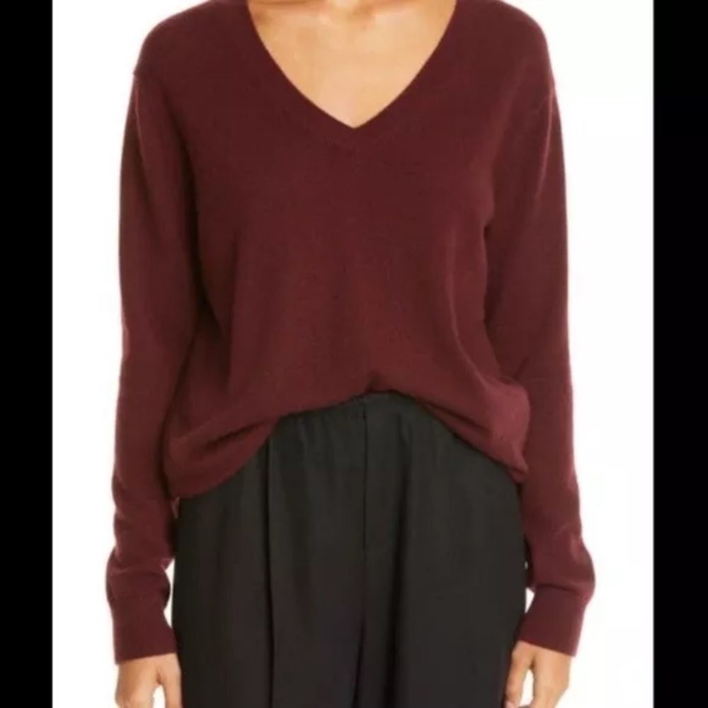 Vince Weekend V-Neck 100% Cashmere Sweater plum wine burgundy XS